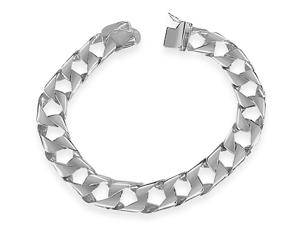 Curb Solid White/Yellow/Rose Gold Handmade Bracelet , 11mm, 6.5-10 Inch