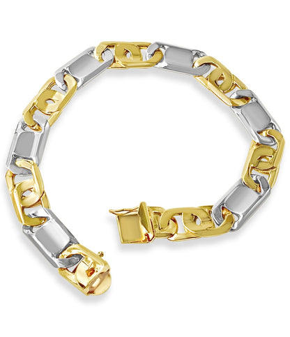 Tiger Eye &amp; Bar Solid White/Yellow/Rose Gold Handmade Bracelet , 11mm, 6.5-10 Inch