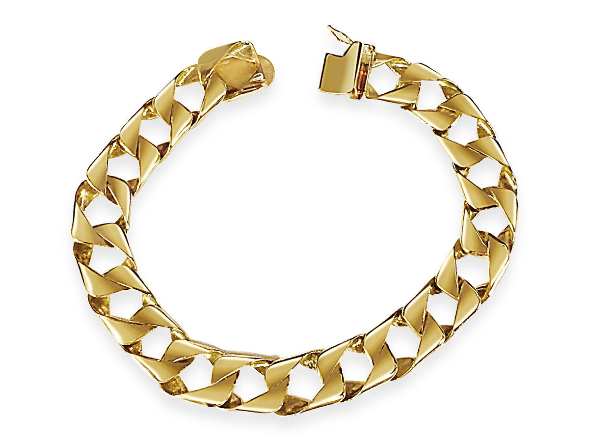 Curb Solid White/Yellow/Rose Gold Handmade Bracelet , 11mm, 6.5-10 Inch