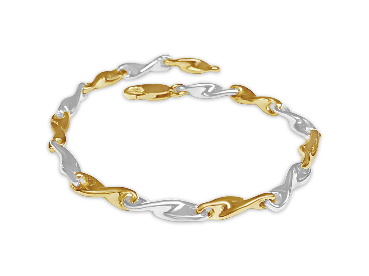 Twist Solid White/Yellow/Rose Gold Handmade Bracelet , 5mm, 6.5-10 Inch