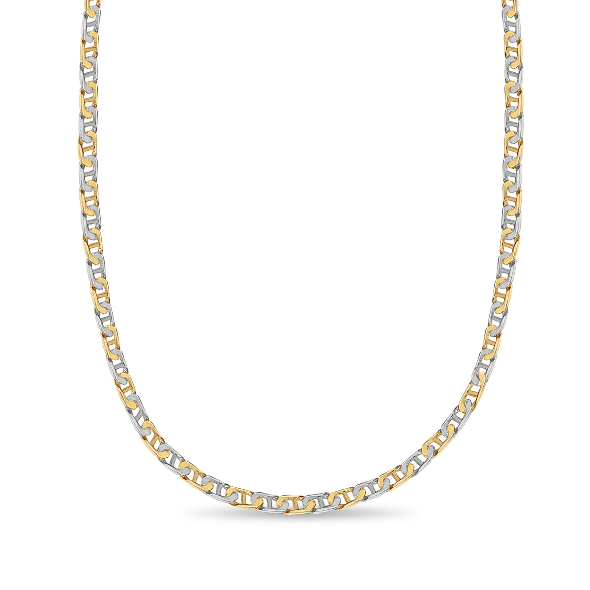 Mariner Solid White/Yellow/Rose Gold Handmade Necklace , 7mm, 16-30 Inch