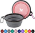 Collapsible Dog Bowls for Travel, 2-Pack Dog Portable Water Bowl for Dogs Cats Pet Foldable Feeding Watering Dish for Traveling Camping with Carabiners, BPA Free (Grey&Pink, Medium (Pack of 2))
