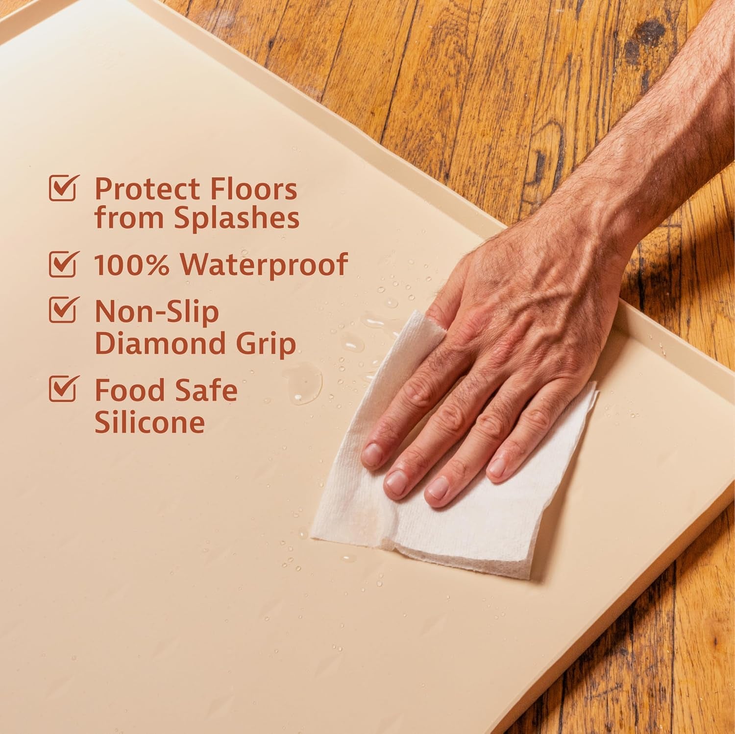 Raised-Edge Silicone Dog Food Mat - Waterproof Pet Mat for Dog Food &amp; Water Bowls - Non-Slip Pet Placemat - Dishwasher-Safe Silicone Tray - 25 X 17 In, Gray
