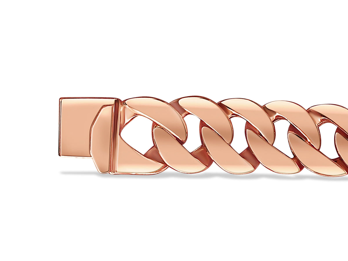 Curb Solid White/Yellow/Rose Gold Handmade Bracelet , 14mm, 6.5-10 Inch