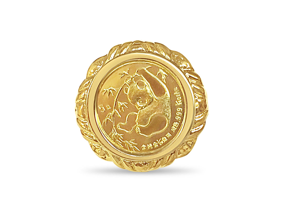 Fancy Solid White/Yellow/Rose Gold Handmade Coin Ring , Chinese Panda Bear Coin ,