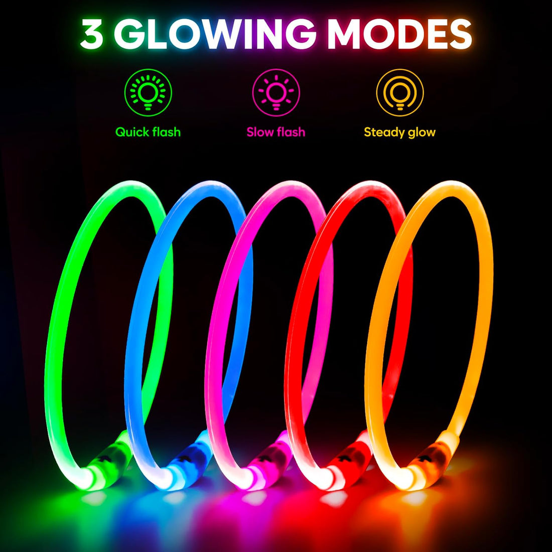 Light up Dog Collar - Waterproof LED Dog Collar Rechargeble, TPU Cuttable Glow in the Dark Safety Dog Lights for Night Walking(Blue)