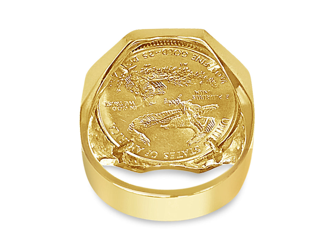 Fancy Solid White/Yellow/Rose Gold Handmade Coin Ring , 1/2oz Coin ,