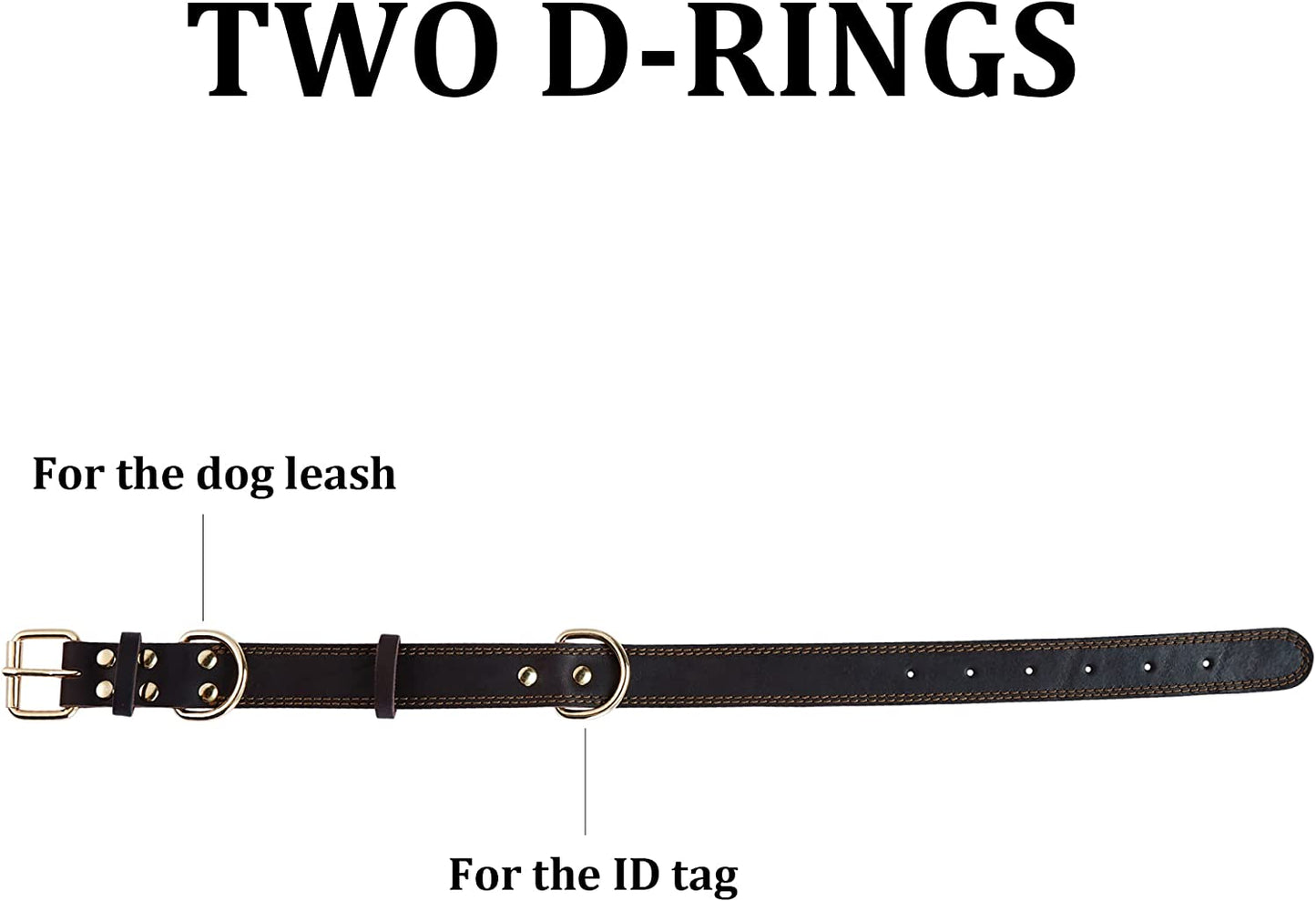 Leather Dog Collar, Genuine Heavy Duty Wide Dog Collar for Small,Medium,Large and Extra Large Dog (S: 0.8" Wide for 13.4"-15.8" Neck, Dual Stitch - Brown)