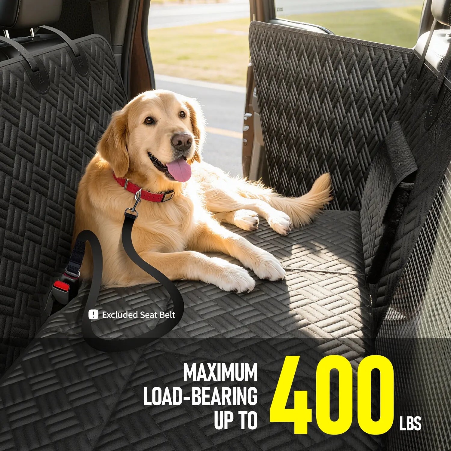 Dog Car Seat Cover with Hard Bottom, Holds up to 400Lbs | Patented Waterproof Dog Hammock Back Seat Extender for Cars, Suvs &amp; Full-Size Trucks (Small &amp; Large Sizes)