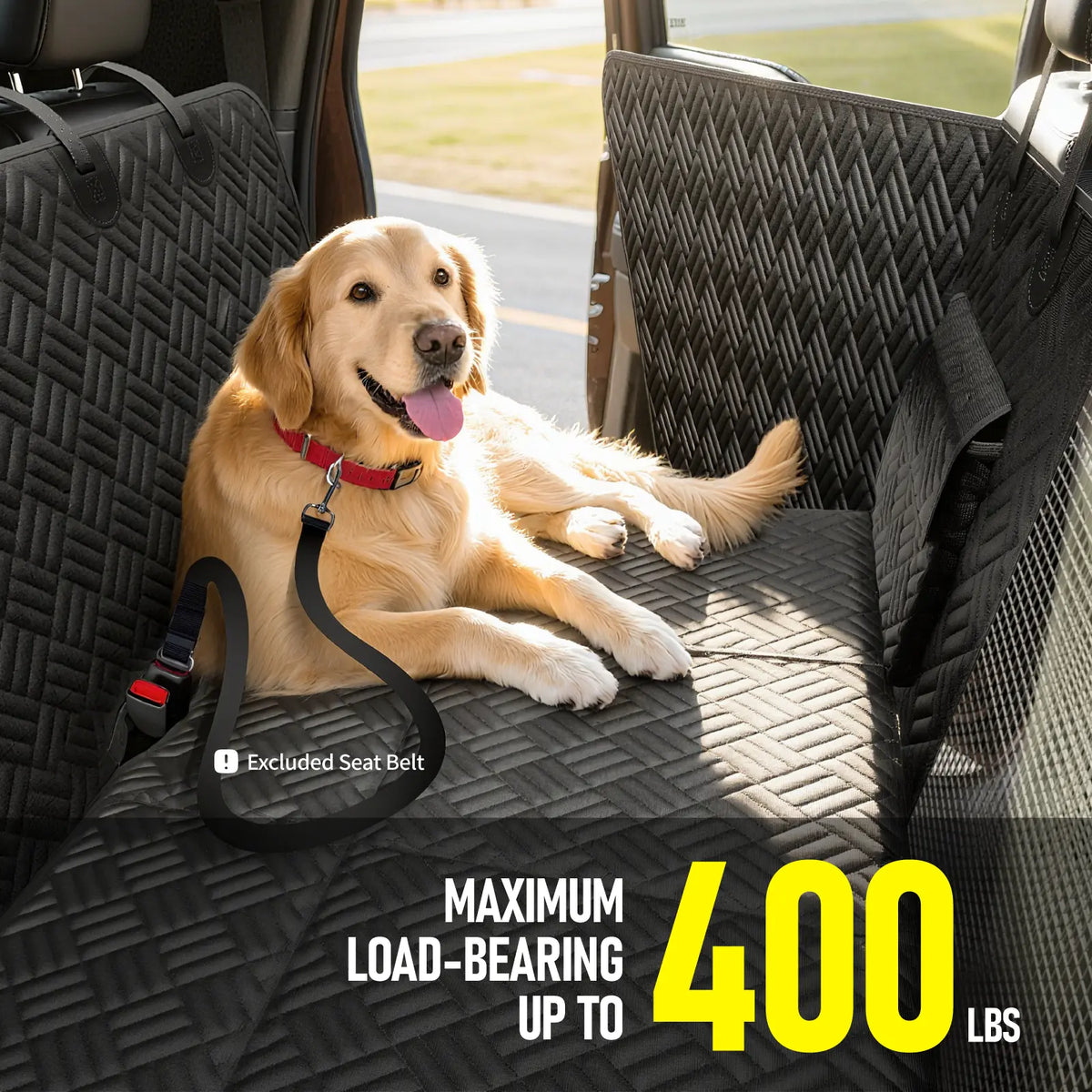 Dog Car Seat Cover with Hard Bottom, Holds up to 400Lbs | Patented Waterproof Dog Hammock Back Seat Extender for Cars, Suvs &amp; Full-Size Trucks (Small &amp; Large Sizes)