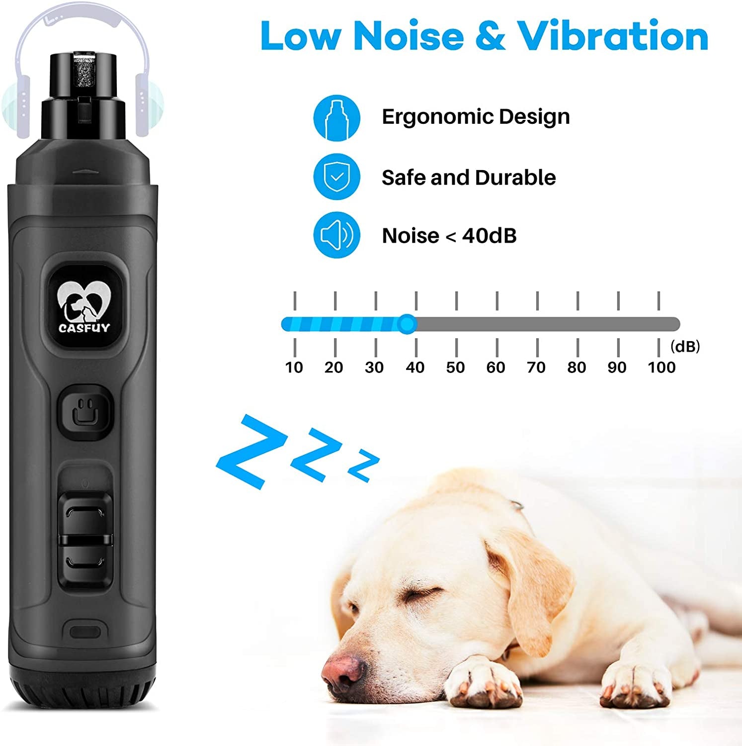 Dog Nail Grinder with 2 LED Light - New Version 2-Speed Powerful Electric Pet Nail Trimmer Professional Quiet Painless Paws Grooming &amp; Smoothing for Small Medium Large Dogs and Cats (Grey)