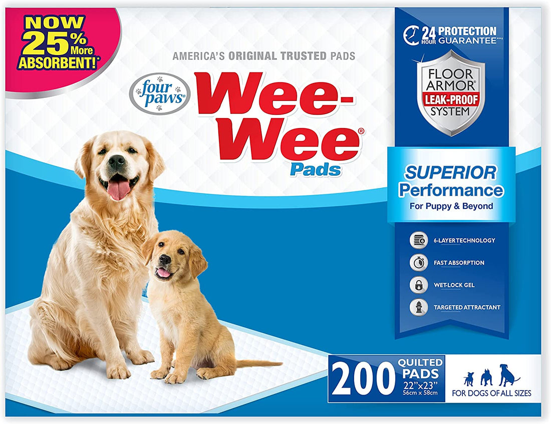 Wee-Wee Superior Performance Dog Pee Pads, 200 Count | Quilted Leak-Proof Puppy Pads, Dog Housebreaking &amp; Potty Training, 24-Hour Floor Protection, Pet Supplies, 22" X 23"
