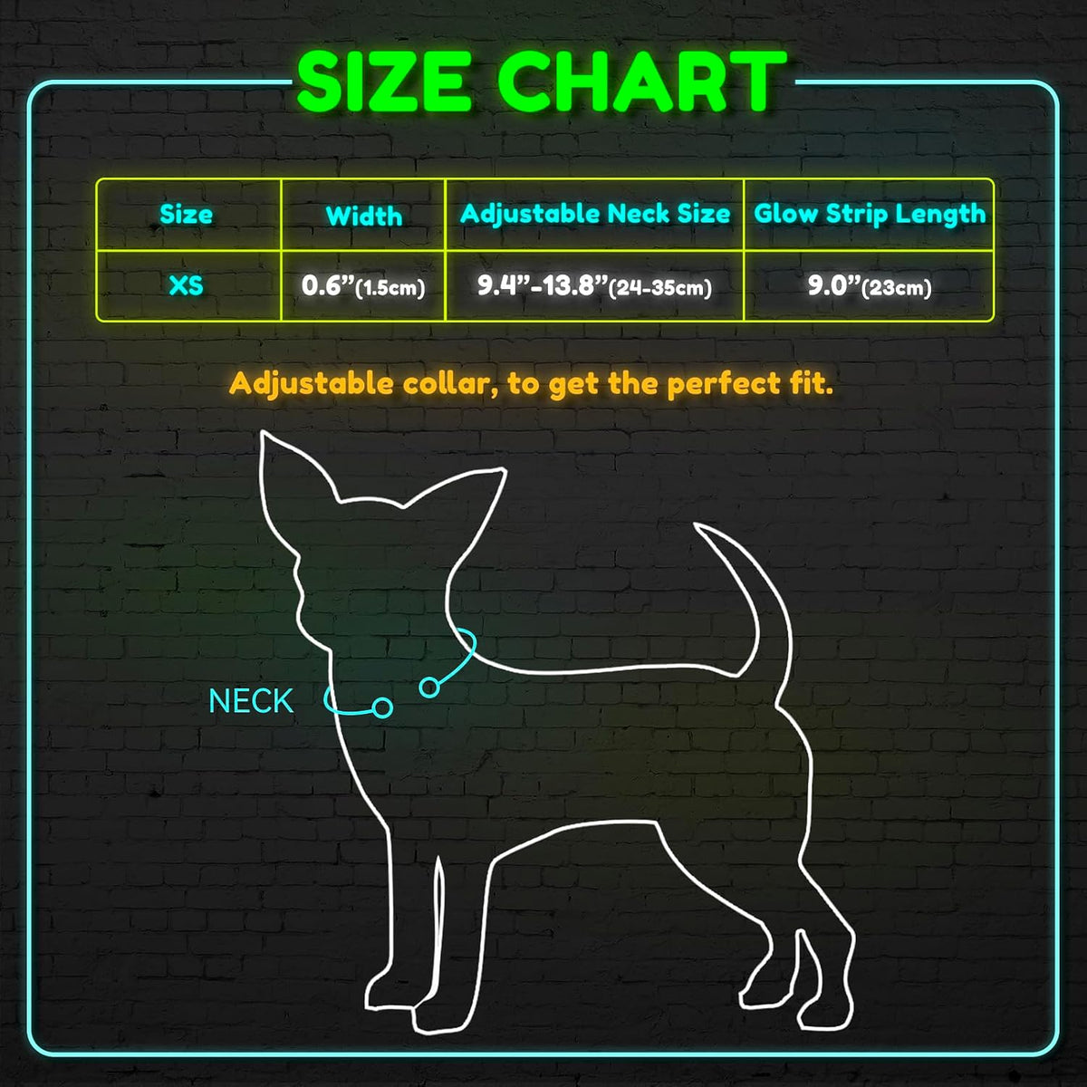 Adjustable LED Dog &amp; Cat Collar - Rechargeable, Small Breeds, Green, 8.5-11.8 Inches, Nylon, Lightweight, Reflective, 2 Flash Modes | Glow in the Dark Rechargeable Reflective Adjustable Flashing Illuminous Safety Dog Lights for Night Walking