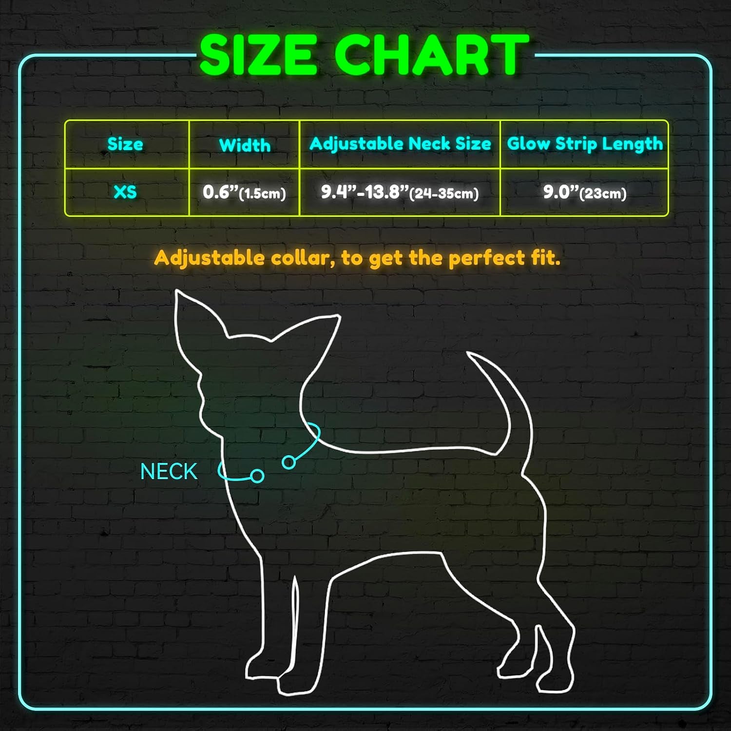 Adjustable LED Dog &amp; Cat Collar - Rechargeable, Small Breeds, Green, 8.5-11.8 Inches, Nylon, Lightweight, Reflective, 2 Flash Modes | Glow in the Dark Rechargeable Reflective Adjustable Flashing Illuminous Safety Dog Lights for Night Walking