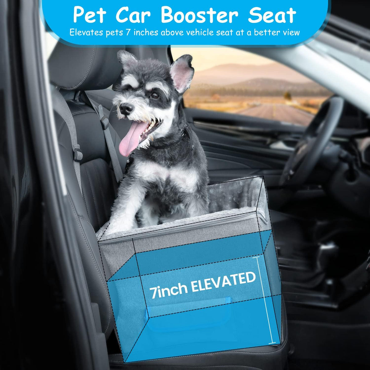 Dog Car Seat for Small Dogs, Elevated Dog Booster Seat Pet Travel Carrier Bed for Car with Adjustable Straps Pet Car Booster Seat for Small Dogs Cats