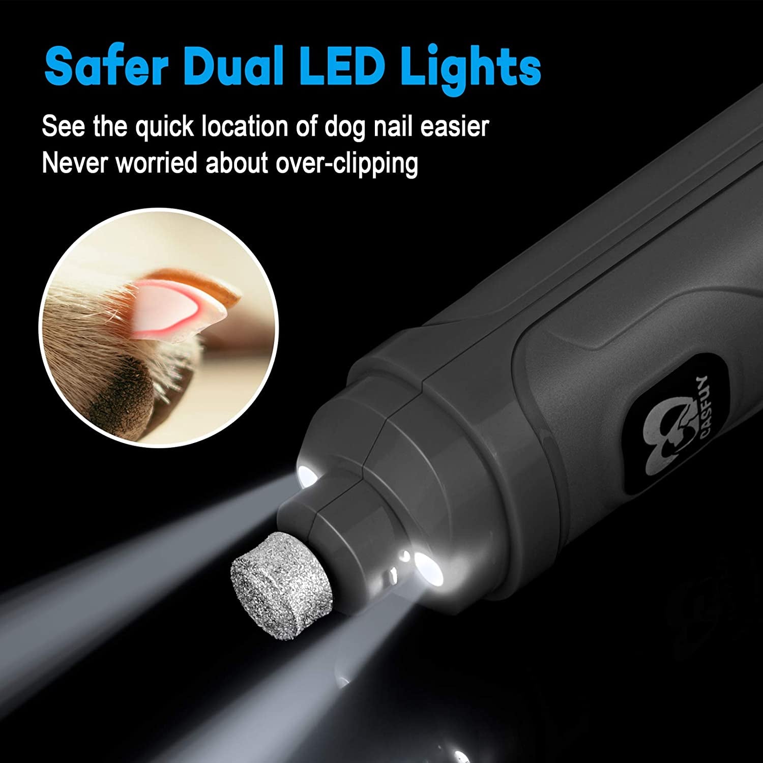 Dog Nail Grinder with 2 LED Light - New Version 2-Speed Powerful Electric Pet Nail Trimmer Professional Quiet Painless Paws Grooming &amp; Smoothing for Small Medium Large Dogs and Cats (Grey)