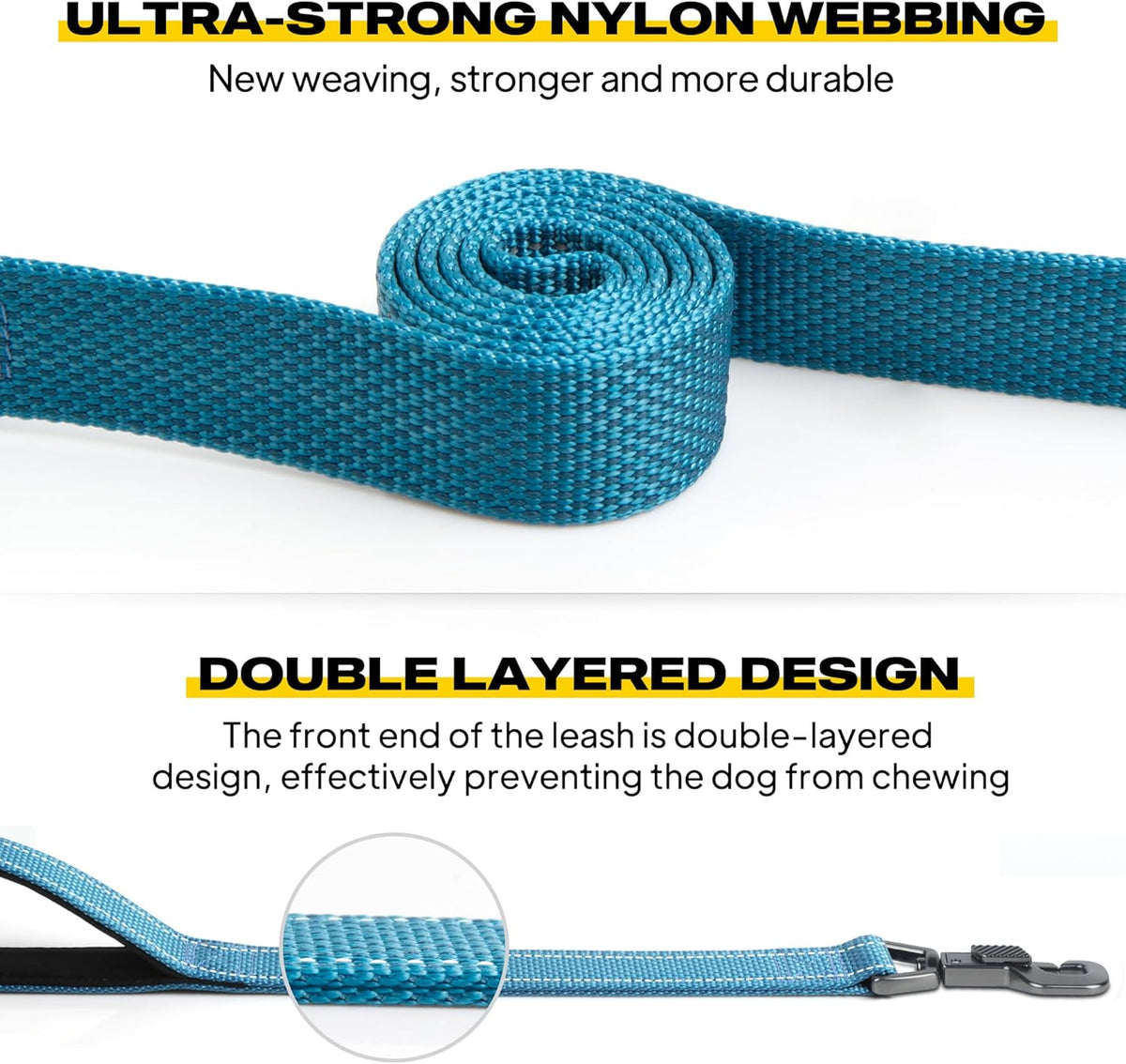 5 FT Heavy Duty Dog Leash with 2 Comfortable Padded Handles, Traffic Handle &amp; Advanced Easy Snap Hook, Reflective Walking Lead for Large, Medium &amp; Small Breed Dogs, Blue