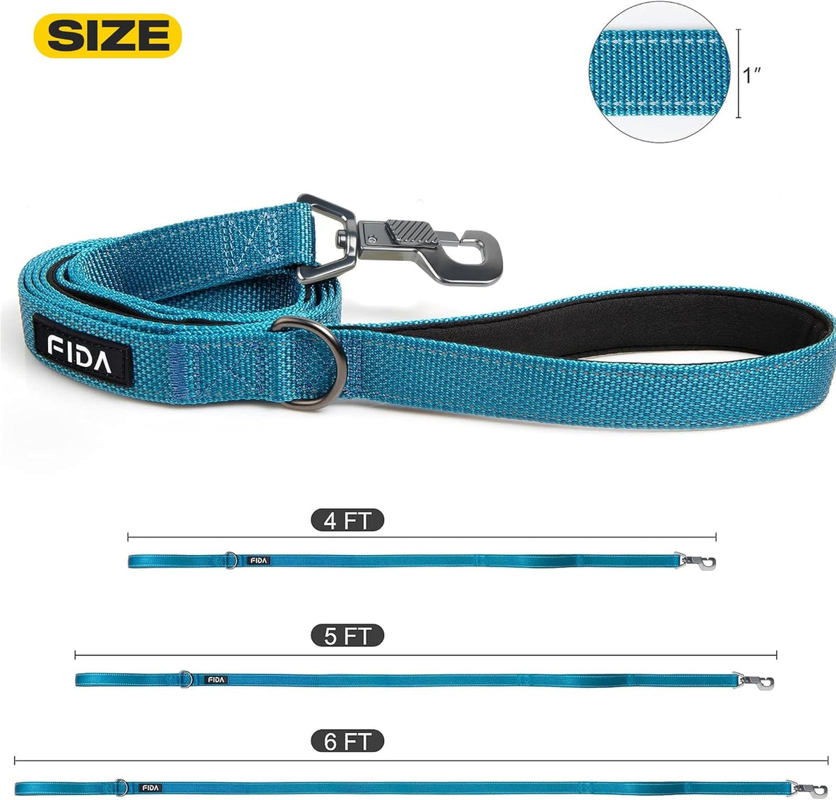 5 FT Heavy Duty Dog Leash with 2 Comfortable Padded Handles, Traffic Handle &amp; Advanced Easy Snap Hook, Reflective Walking Lead for Large, Medium &amp; Small Breed Dogs, Blue