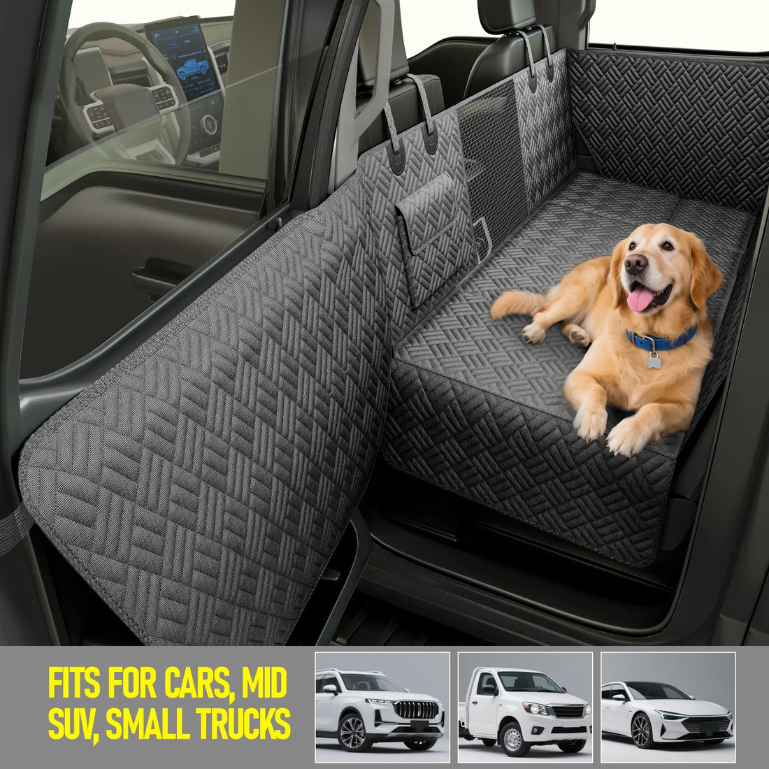 Dog Car Seat Cover with Hard Bottom, Holds up to 400Lbs | Patented Waterproof Dog Hammock Back Seat Extender for Cars, Suvs &amp; Full-Size Trucks (Small &amp; Large Sizes)