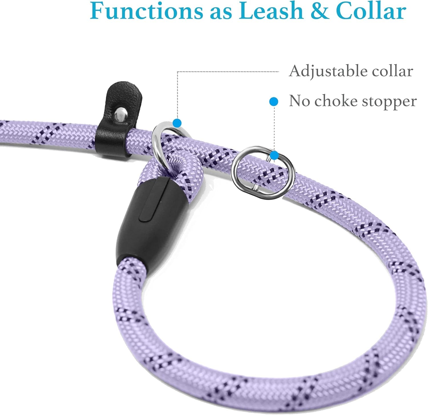 Durable Slip Lead Dog Leash with Padded Handle and Highly Reflective Threads, No Pull Dog Training Leash, (3/8" X 6 FT, Lavender)