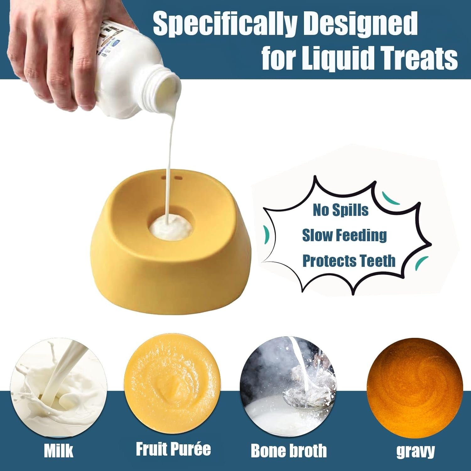 Lick and Roll Bowl for Dogs – No-Mess Slow Feeder for Bone Broth, Yogurt &amp; Supplements | Lick and Roll Bowl with Anti-Spill Rolling Ball | for Senior Dogs, New Puppies &amp; Post-Op Nutrition