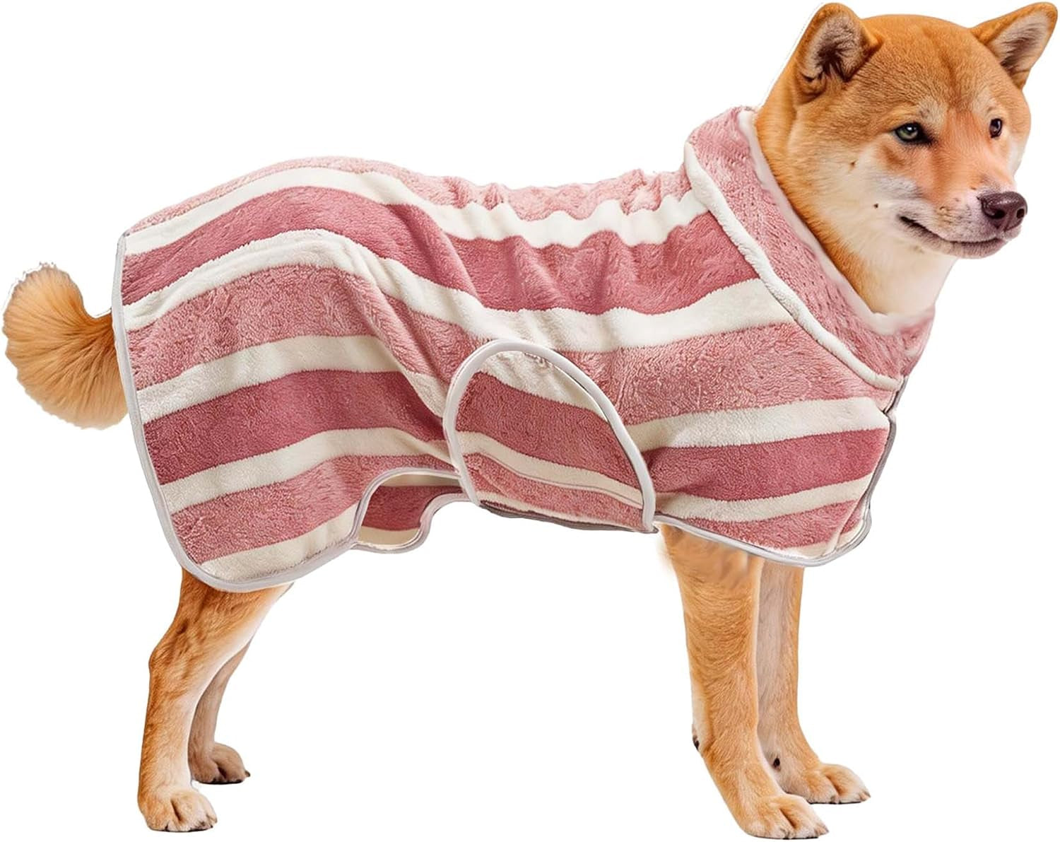 Fast Drying Dog Bathrobe, Super Absorbent Stripes Dogs Towel, Adjustable Warm Keeping Pet Puppy Bath Supplies (Red, M)