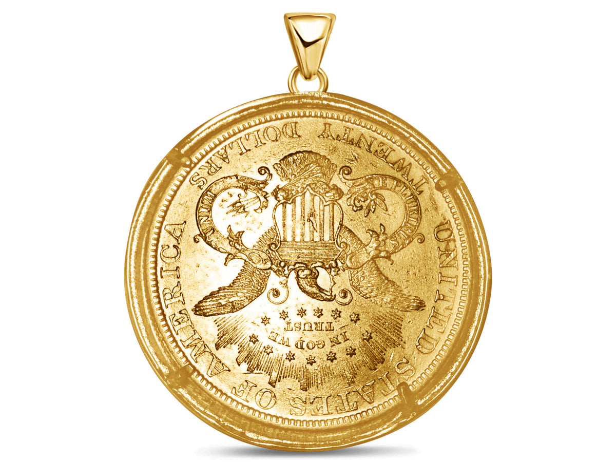 Greek Key Frame Solid White/Yellow/Rose Gold Handmade Coin Pendant , 1oz Coin , 27mm