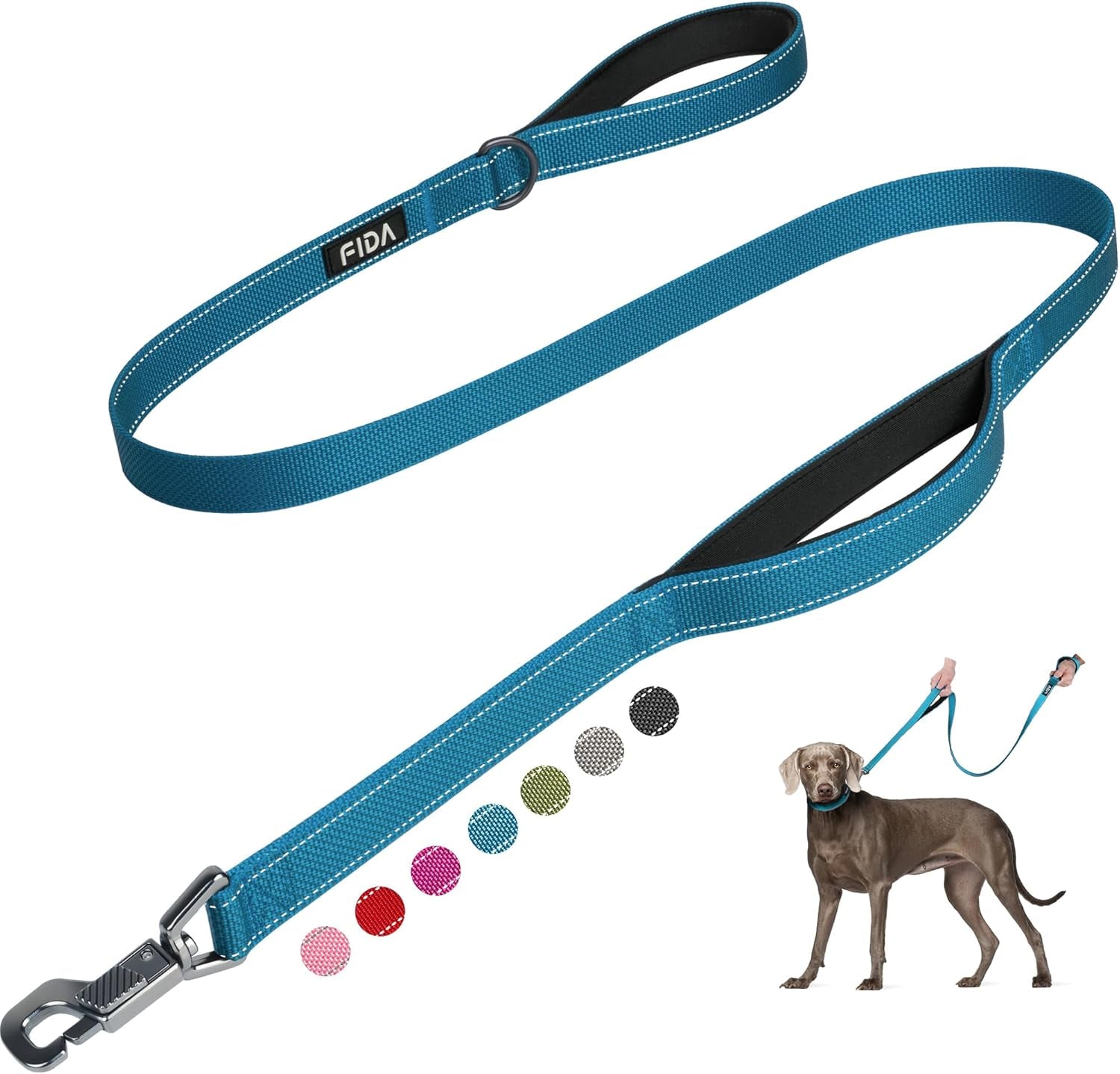 5 FT Heavy Duty Dog Leash with 2 Comfortable Padded Handles, Traffic Handle &amp; Advanced Easy Snap Hook, Reflective Walking Lead for Large, Medium &amp; Small Breed Dogs, Blue