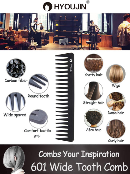 601 Carbon Wide Tooth Comb Detangler Comb for Detangling Wet Hair | Detangling Wide Tooth Comb for Shower,Wet,Dry,Long Hair,No Handle,Anti-Static,Heat Resistant to 230℃,Travel for Women and Men