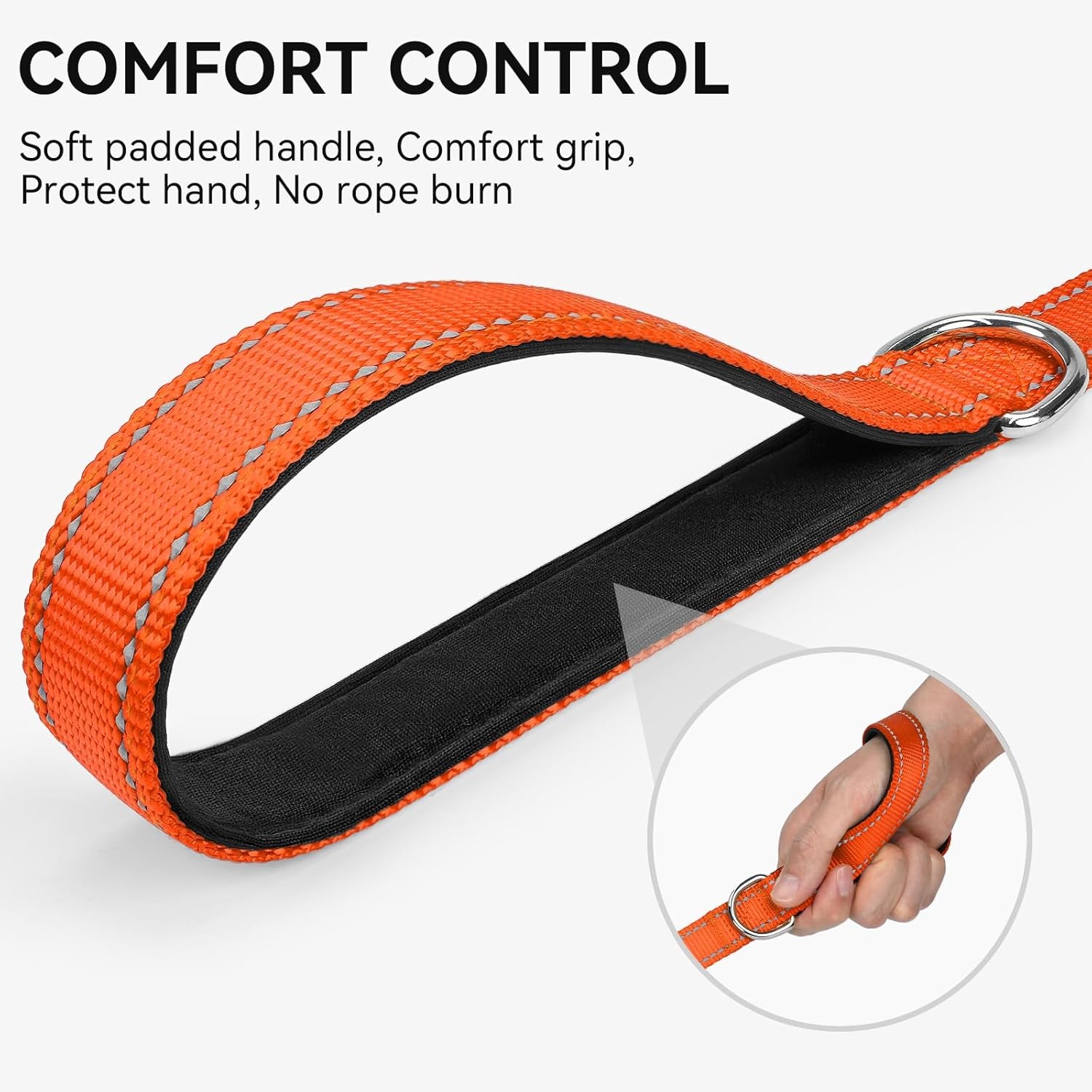 Dog Leash, 5 FT Double-Sided Reflective, Padded Handle Nylon Heavy Duty Leashes for Medium &amp; Large Dogs Walking, Orange