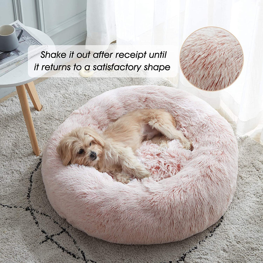 Calming Dog &amp; Cat Bed, Anti-Anxiety Donut Cuddler Warming Cozy Soft round Bed, Fluffy Faux Fur Plush Cushion Bed for Small Medium Dogs and Cats (20"/24"/27"/30")