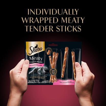 Meaty Tender Sticks Soft Cat Treats, Salmon Flavor, 5 Count, 10 Pack | 50 Sticks Total, Individually Wrapped, Real Meat, Omega-6 Fats, Essential Amino Acids, No Artificial Dyes