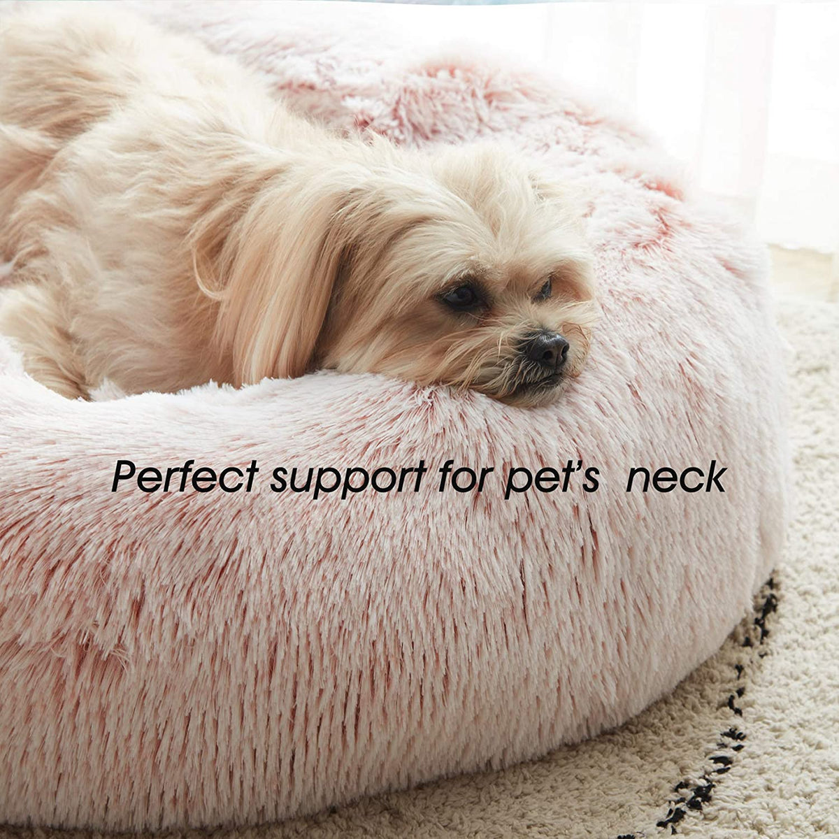 Calming Dog &amp; Cat Bed, Anti-Anxiety Donut Cuddler Warming Cozy Soft round Bed, Fluffy Faux Fur Plush Cushion Bed for Small Medium Dogs and Cats (20"/24"/27"/30")
