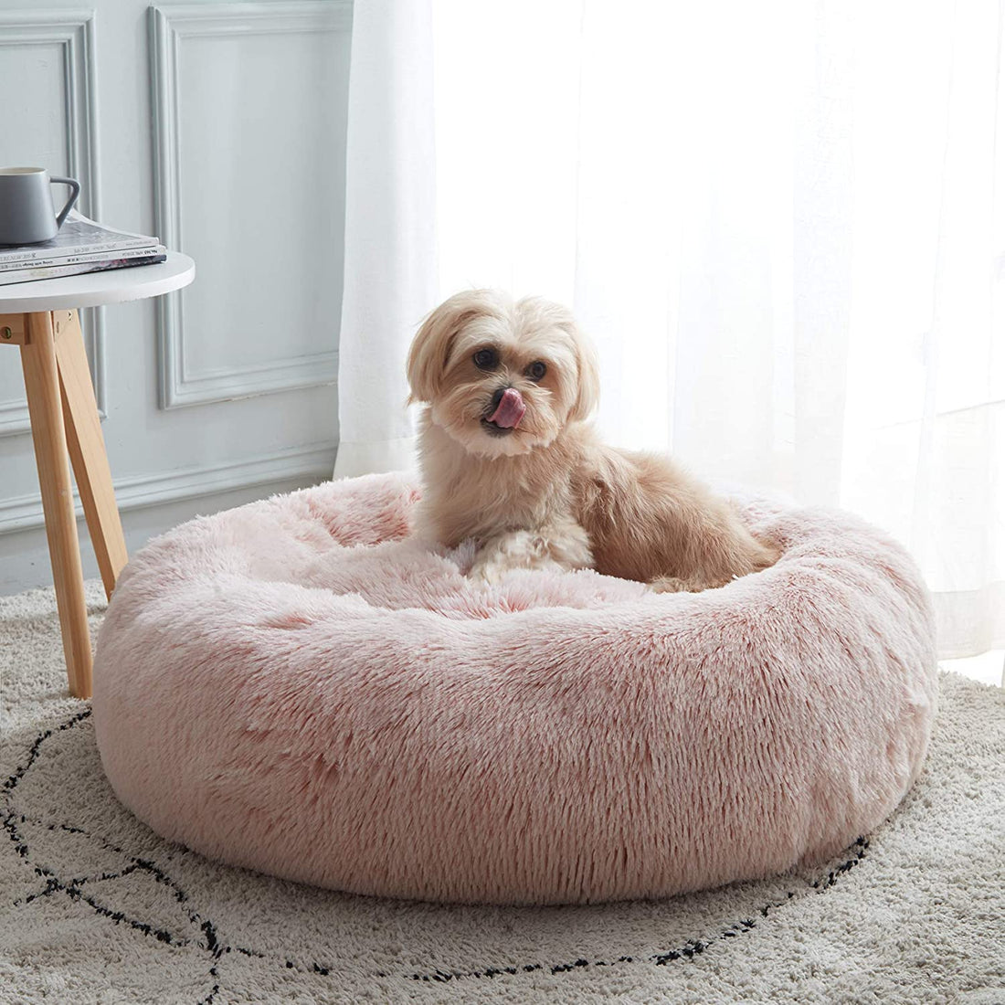 Calming Dog &amp; Cat Bed, Anti-Anxiety Donut Cuddler Warming Cozy Soft round Bed, Fluffy Faux Fur Plush Cushion Bed for Small Medium Dogs and Cats (20"/24"/27"/30")