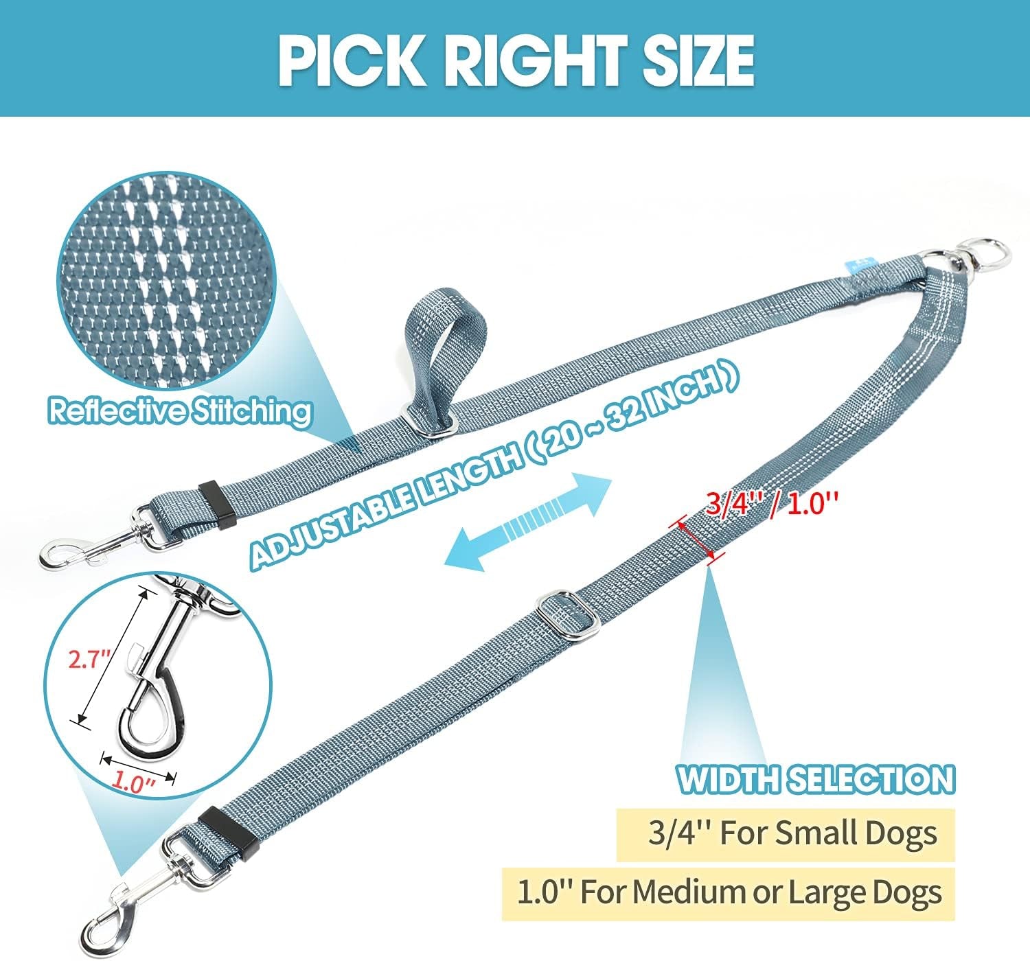 Double Dog Leash Splitter, Tangle Free Dual Dog Leash Coupler, Two Dog Walking and Training Extension for Small Medium or Large Dogs (1.0&