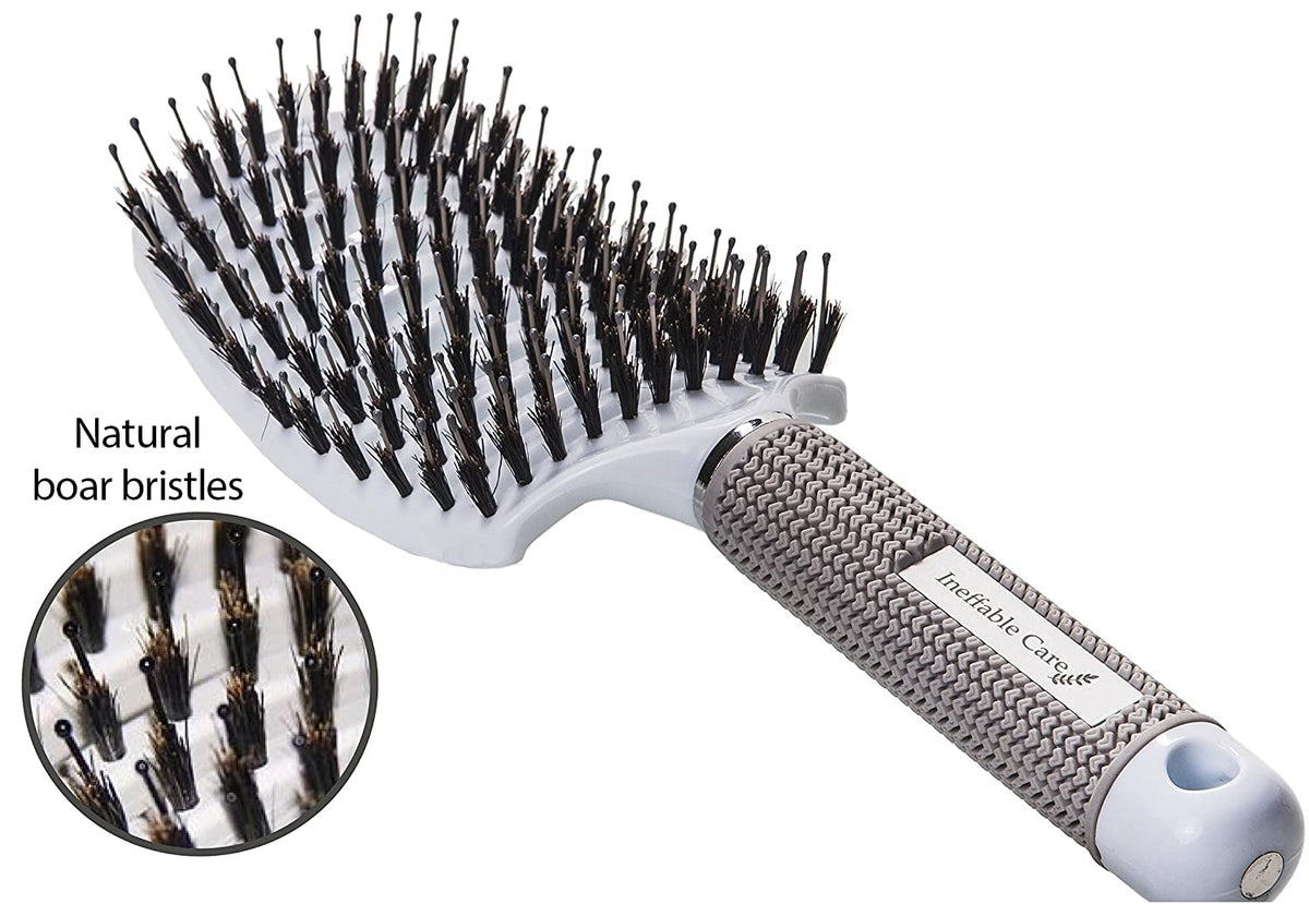 Boar Bristle Hair Brush Set – Curved and Vented for Wet and Dry Detangling Hair Brush for Women Long, Thick, Thin, Curly &amp; Tangled Hair Vent Brush - Stocking Stuffers Gift Kit