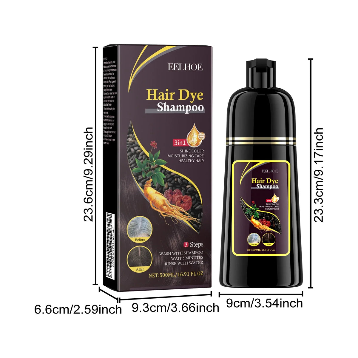 EELHOE Brown Hair Dyeing Shampoo Lasting Coloring Deeply Nourishing Reduce Breakage Promote Scalp Health Hair Dyeing Shampoo