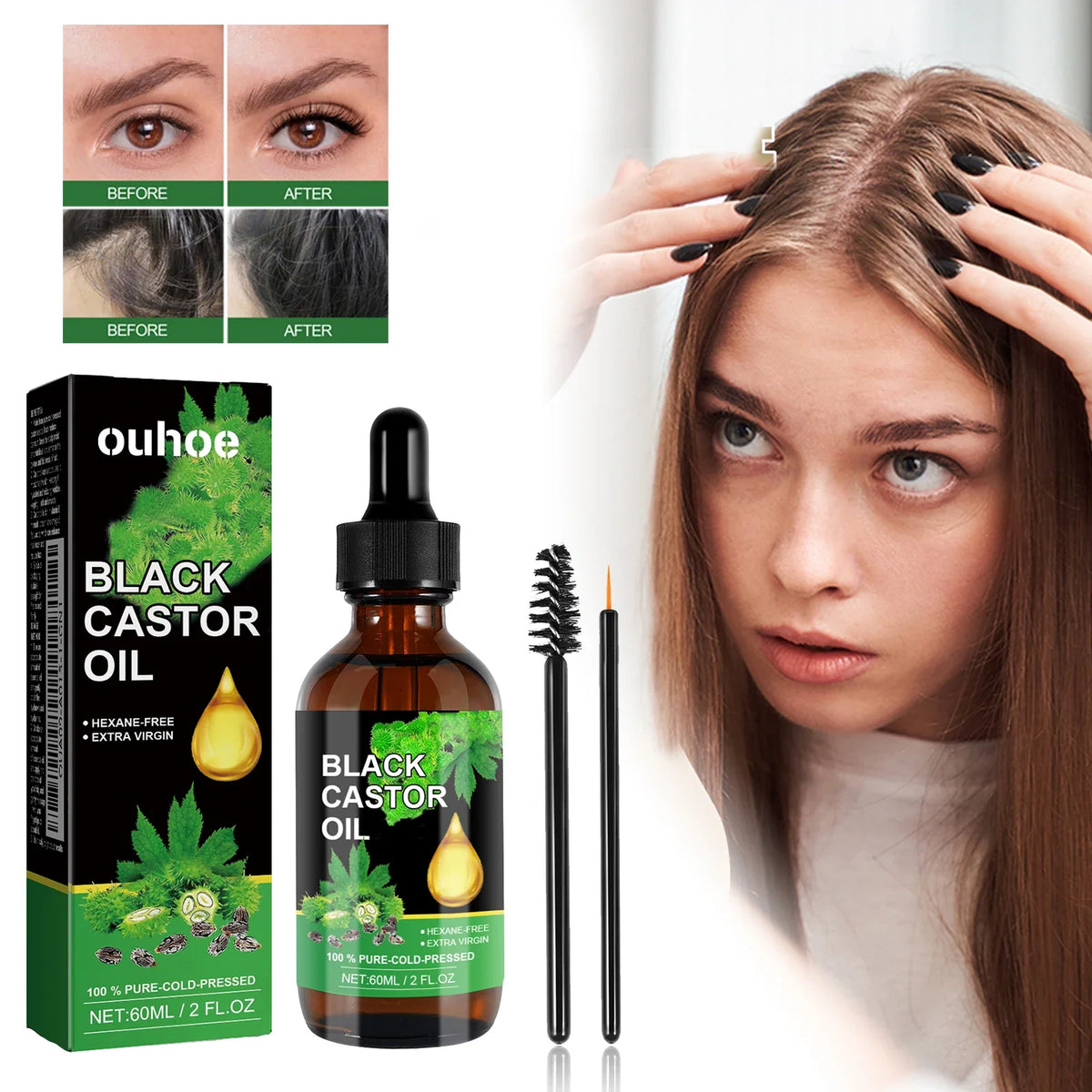 Black Castor Oil Nourishes Hair Growth Care Massage Scalp Treatment Baldness Repair Hydrates Liquid Anti Frizz Loss Hair Serum