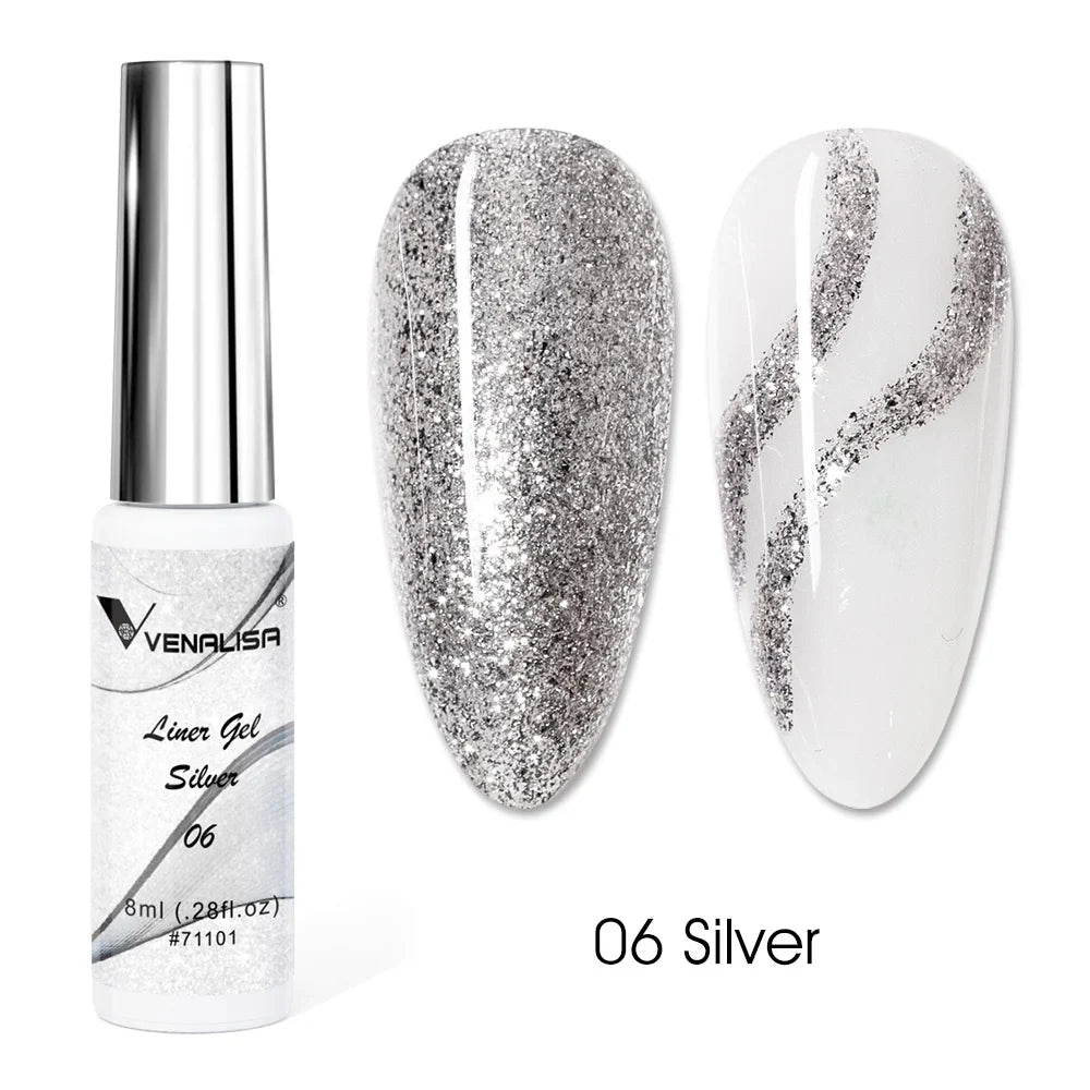 Venalisa Liner Gel 8ml French Nail Gel Polish UV LED Painting Gel Nail Art Design Gorgeous Glitter Color DIY Drawing Polish