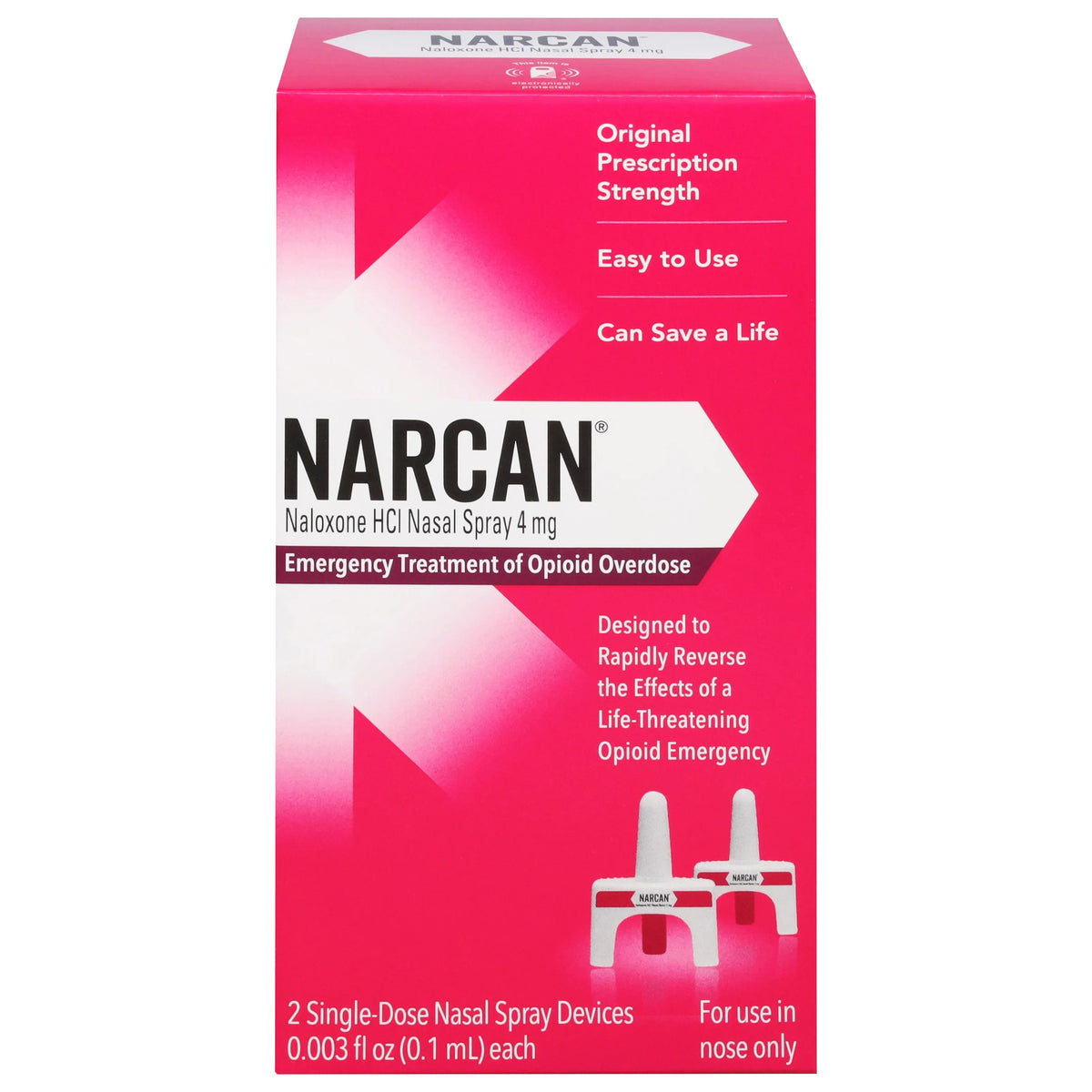 NARCAN Nasal Spray 4 mg, Emergency Treatment of Opioid Overdose, 2 Single-Dose Devices