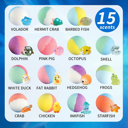 Bath Bombs for Kids with Surprise Inside, 15 Pack Kids Bath Bombs Gift Set, Natural Organic Kids Bubble Bath Fizzy with Bath Toy