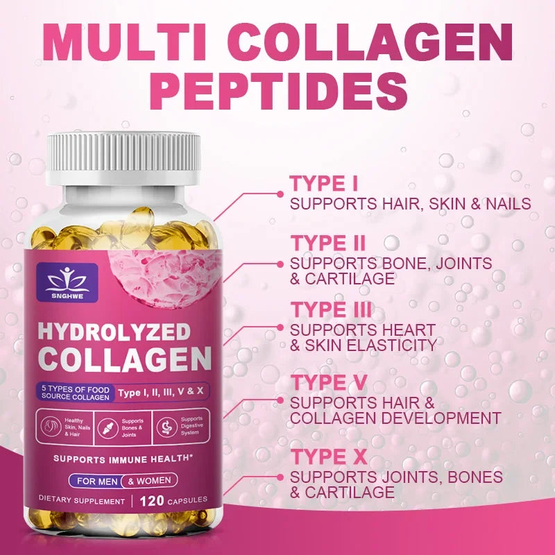 Powerful Hydrolyzed Collagen Capsules with Hyaluronic Acid Antioxidant Skin Hair Nails Health With Vitamins&amp;Minerals