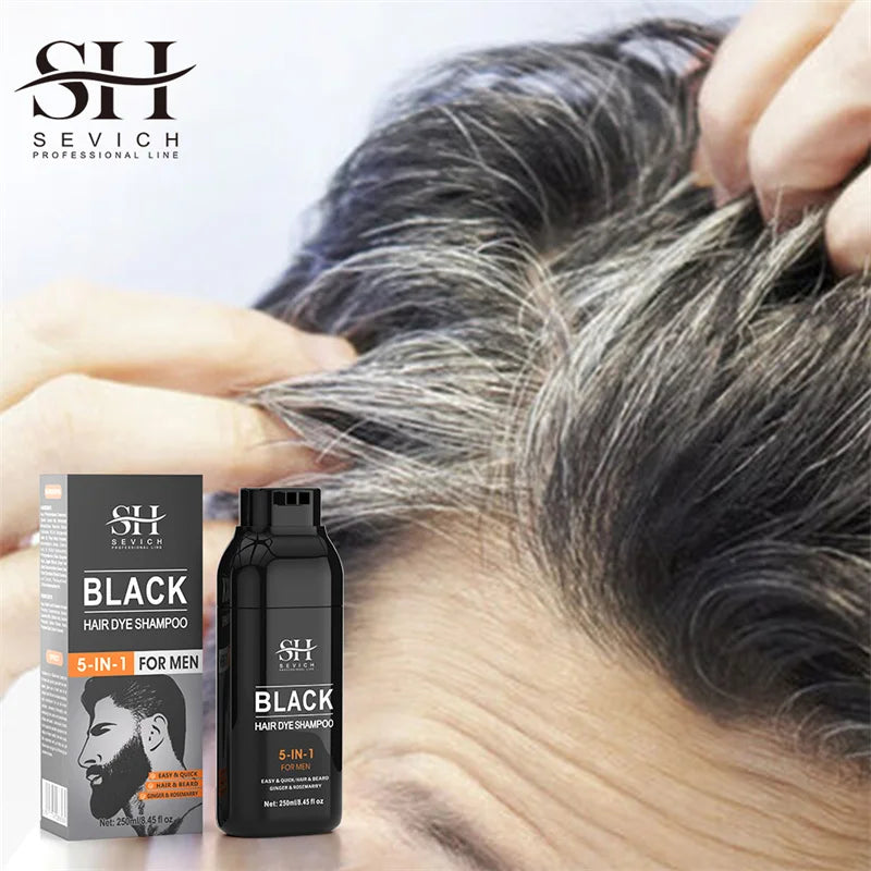 250ml Natural Black Hair Shampoo 5in1 Darkening Hairs Instant Gray To Black Shampoo Repair White Hair Care Black Beard Shampoo