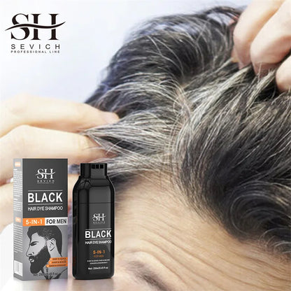 250ml Natural Black Hair Shampoo 5in1 Darkening Hairs Instant Gray To Black Shampoo Repair White Hair Care Black Beard Shampoo