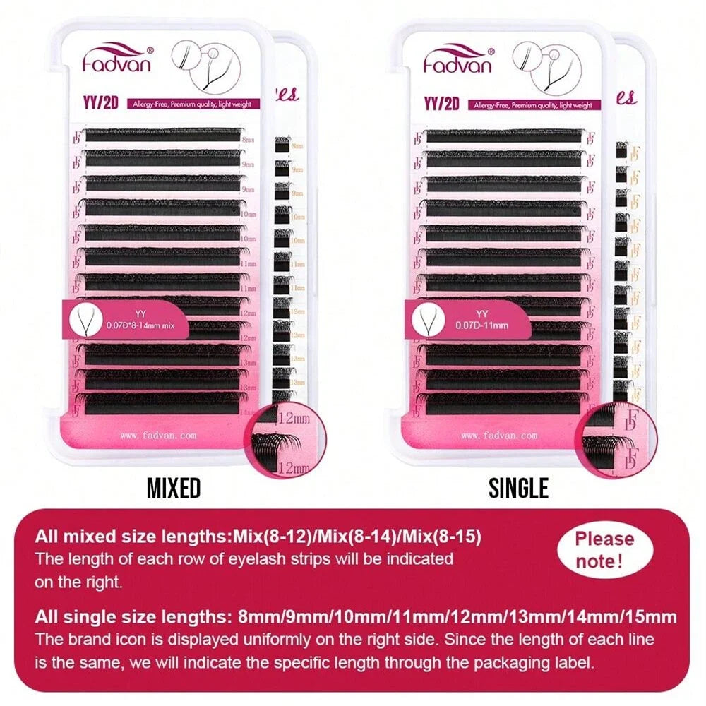 FADVAN YY Shape 6-15mm Lashes 2D 0.07/0.05mm Faux Mink C/D Curl Natural Soft Brazilian Premade Volume Fan Eyelashes Extension