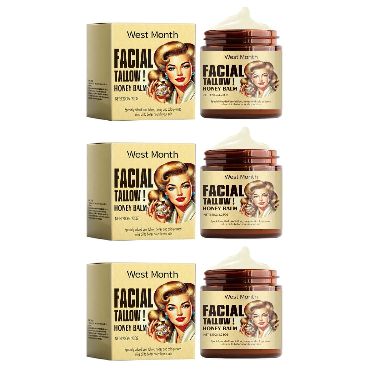 Beef Tallow Face Cream Lasting Moisturizing Soothing Facial Skin Firming Increase Facial Elasticity Nourishing Smooth Skin Care