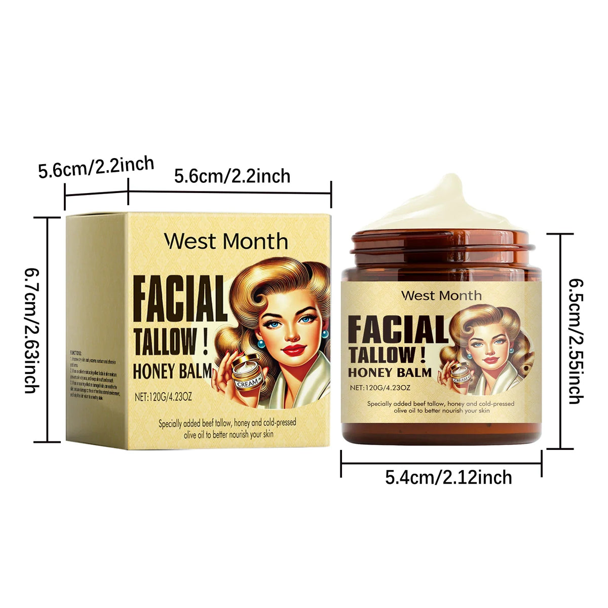 Beef Tallow Face Cream Lasting Moisturizing Soothing Facial Skin Firming Increase Facial Elasticity Nourishing Smooth Skin Care