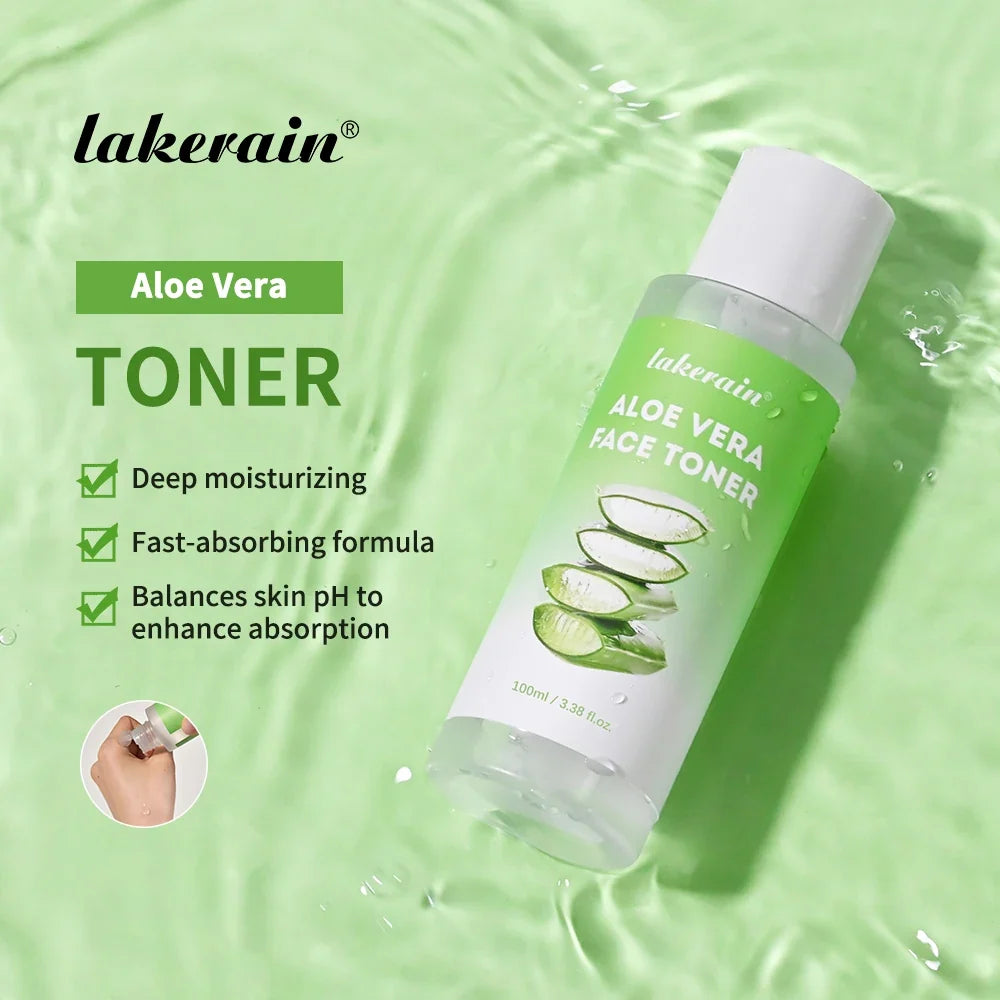 Lakerain Aloe Vera Skin Care Set Deep Hydration Smooth Delicate Skin Fast-absorbing Formula Cleanser Toner Serum Lip Blam Kit