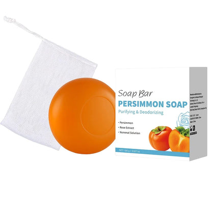 Persimmon Soap Bar Japanese Persimmon &amp; Green Tea Extract For Men and Women Gentle on All Skin Types Deodorizing Soap Rose Scent