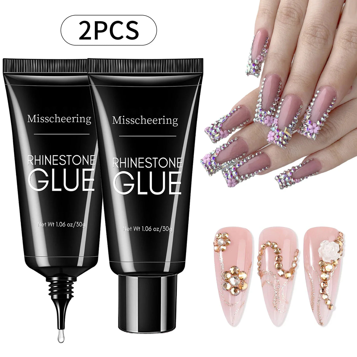 30g Nail Rhinestone Glue for Nails Super Strong Gel Nail Glue for Nail Charm 3D Nails Bling Gel Decoration Gem Nail Art Diamonds